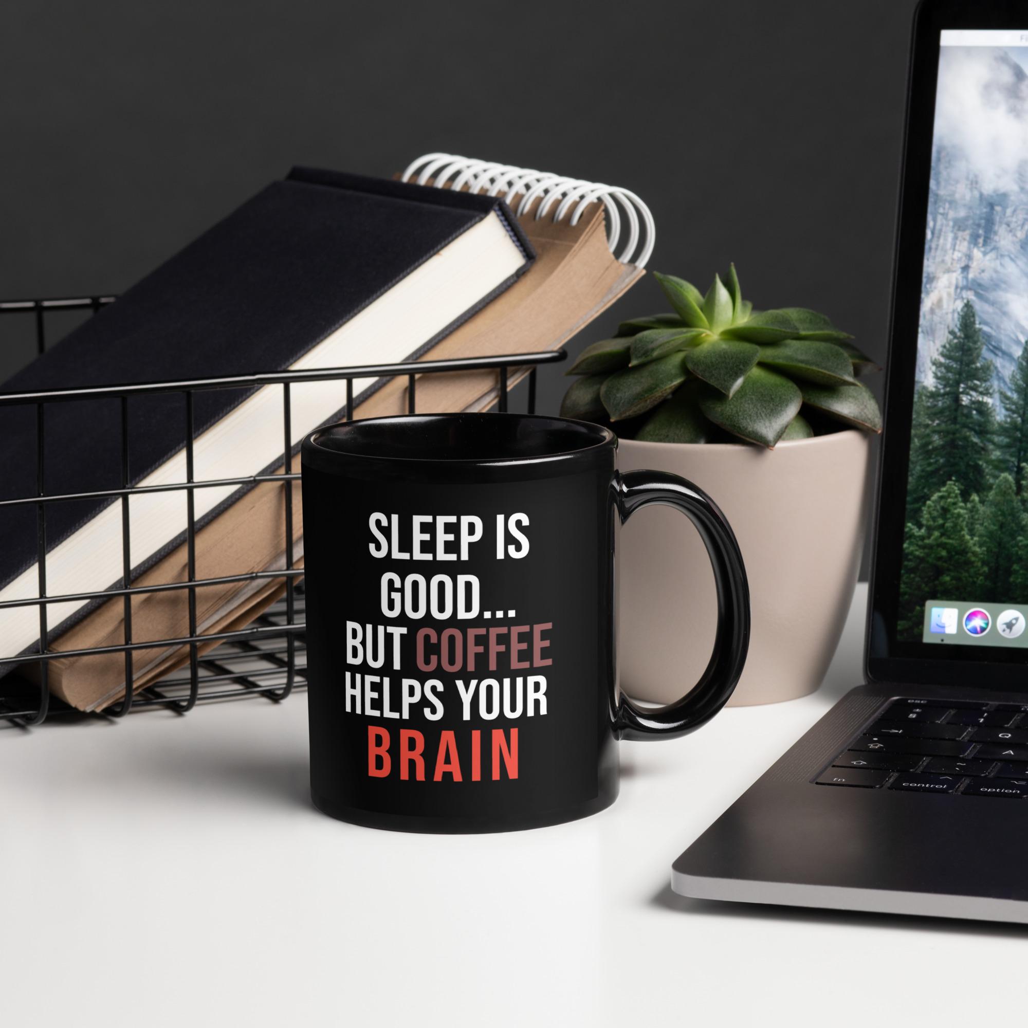 Coffee Helps Your Brain Black Glossy Mug